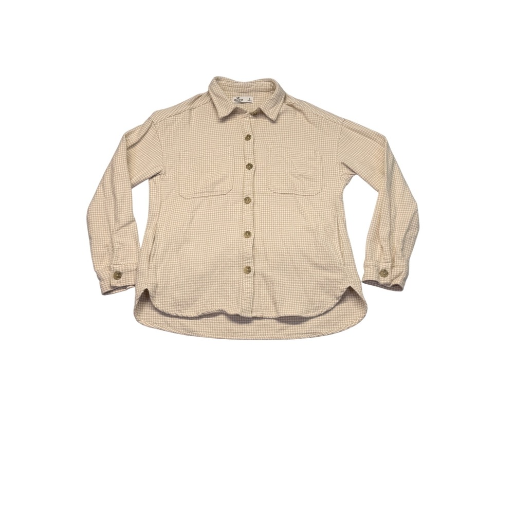 Hollister Womens Tan White Houndstooth Button Down Shirt Small 340S2238